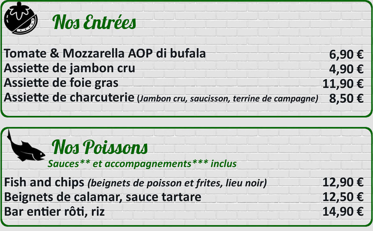 Nos entrées et poissons